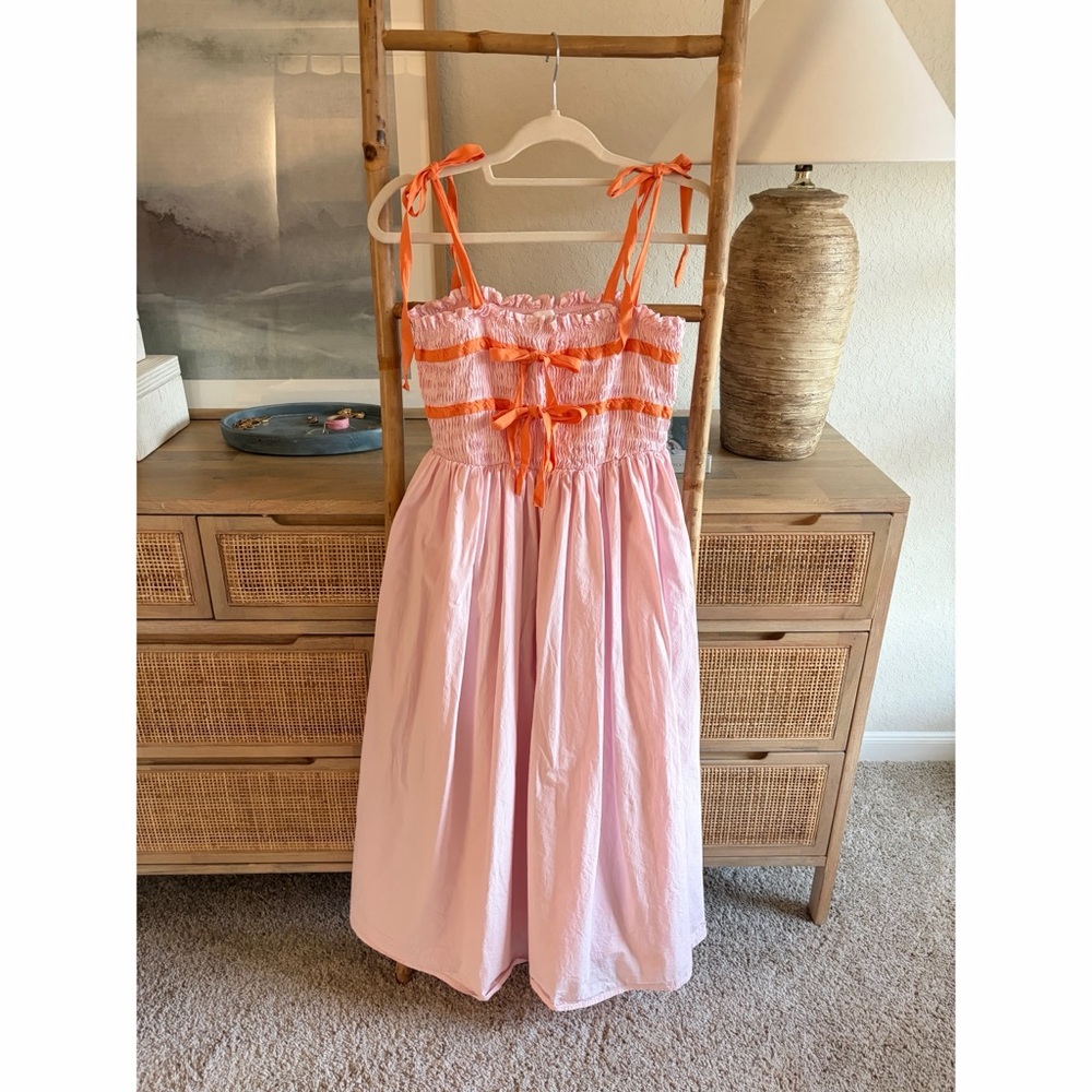 MABEL Pink Bow Detail Midi Dress Sz Large - Picture 3 of 7